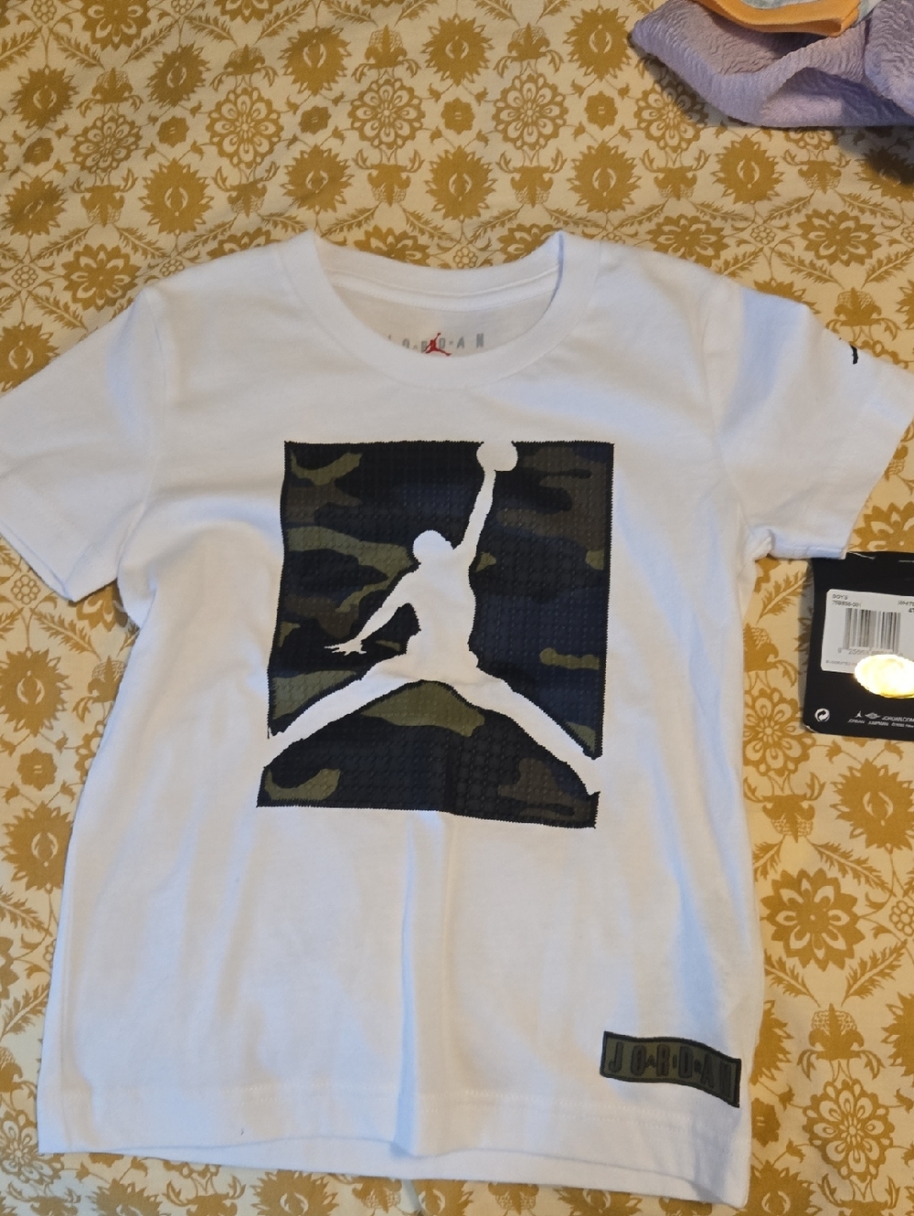 Jordan White Tee with Camo Jumpman Graphic